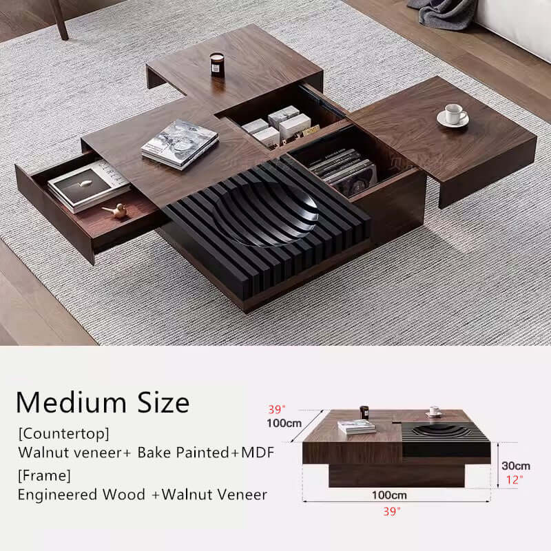 Square Walnut Coffee Table with Natural Finish, M Size