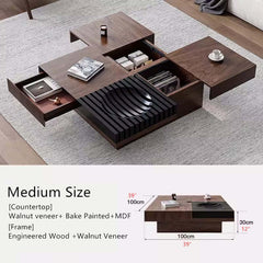 Square Walnut Coffee Table with Natural Finish, M Size