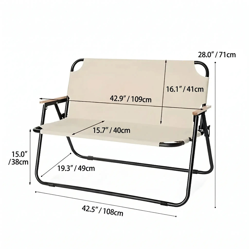 Stable, Lightweight Outdoor Folding Lounge Bench with Integrated Carry Strap Dimensions