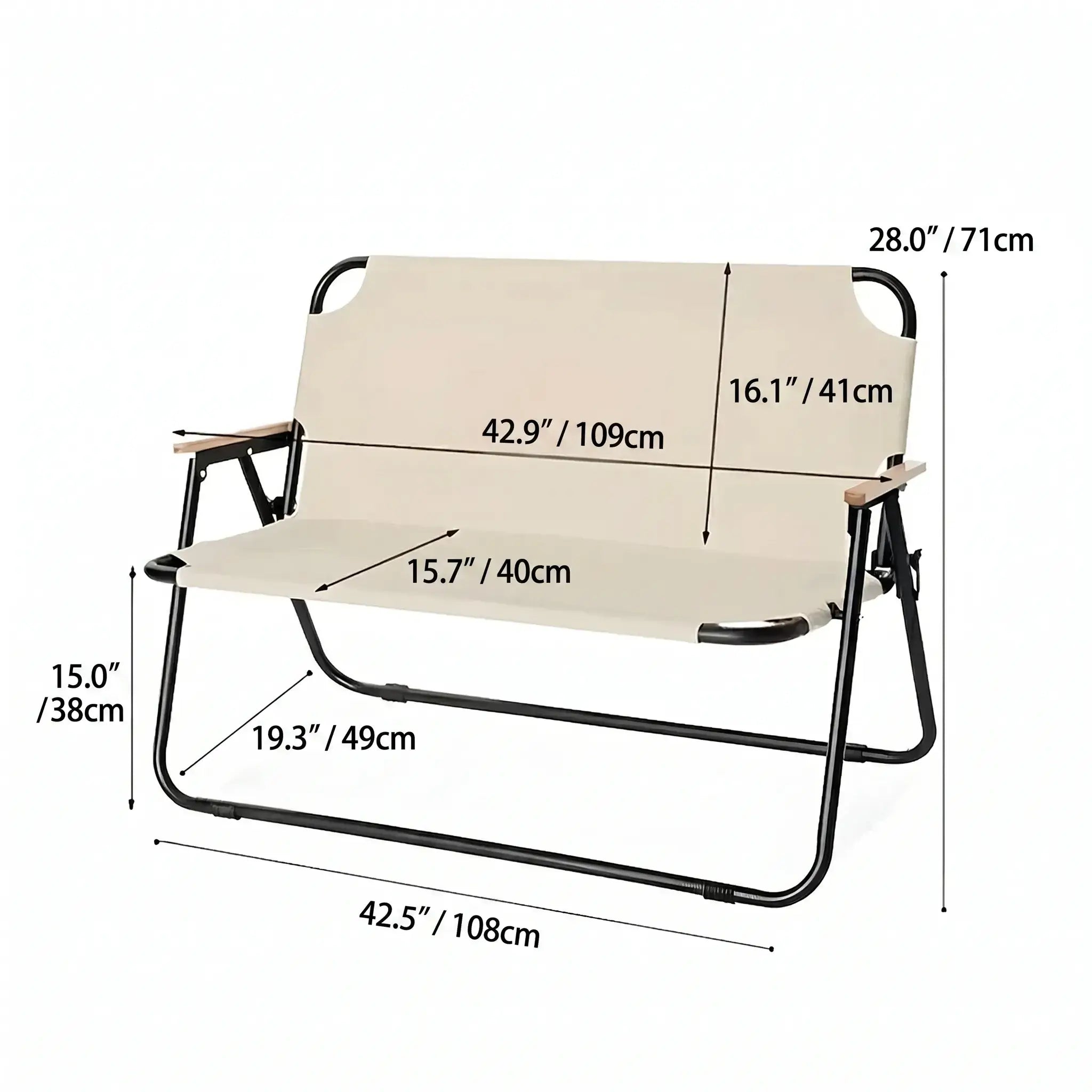 Stable, Lightweight Outdoor Folding Lounge Bench with Integrated Carry Strap Dimensions