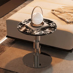 Stacked-Ring Stainless Steel Base Side Table With Bulgari Marble Top