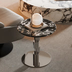 Stacked-Ring Stainless Steel Base Side Table With Bulgari Marble Top