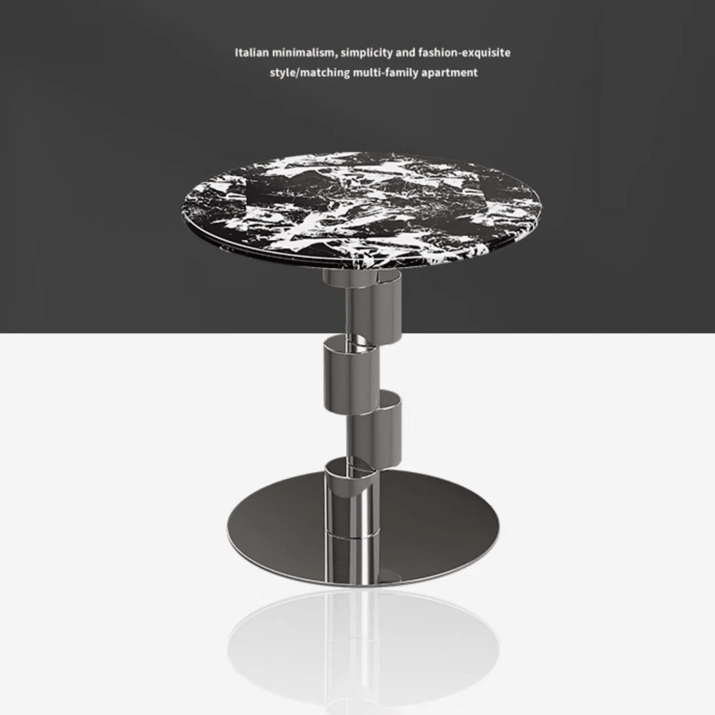 Stacked-Ring Stainless Steel Base Side Table With Bulgari Marble Top