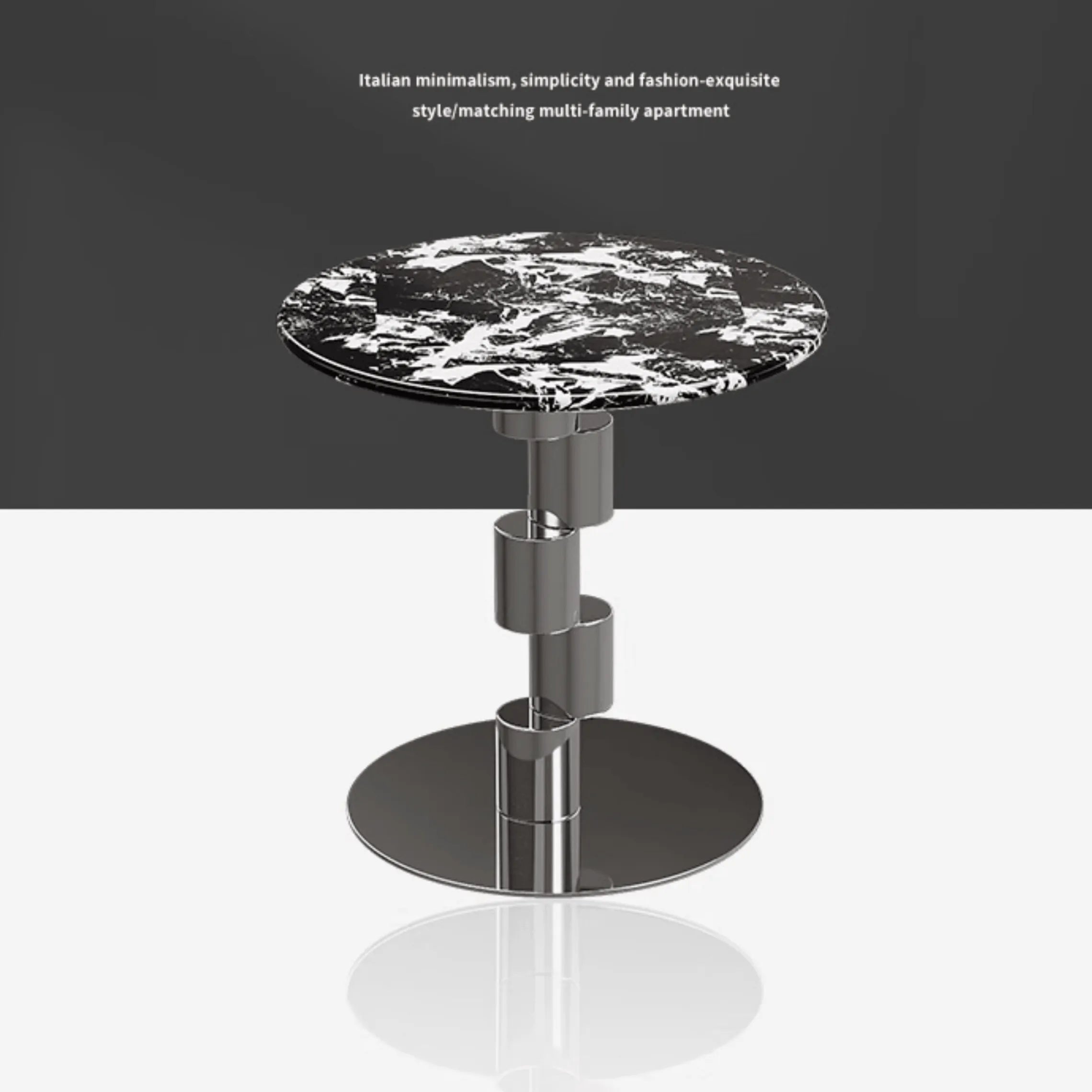 Stacked-Ring Stainless Steel Base Side Table With Bulgari Marble Top