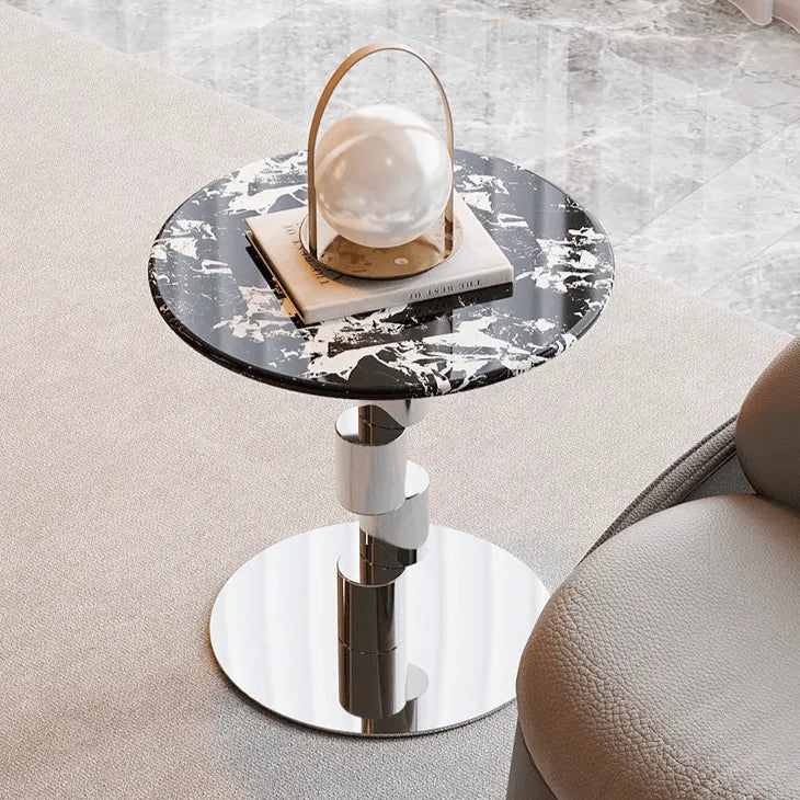 Stacked-Ring Stainless Steel Base Side Table With Bulgari Marble Top Secondary image