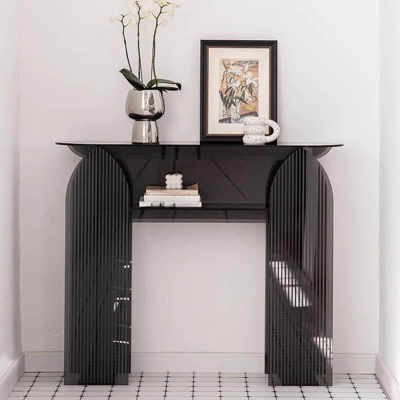 Stain-Resistant Lucite Console Table with Fluted Pedestal Base