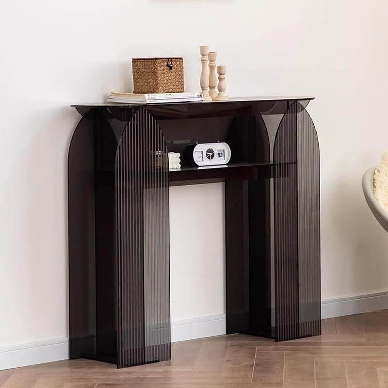 Stain-Resistant Lucite Console Table with Fluted Pedestal Base Secondary image
