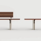 Stainless Steel and Teak Outdoor Lounge Bench Series, Minimalist Slatted Design