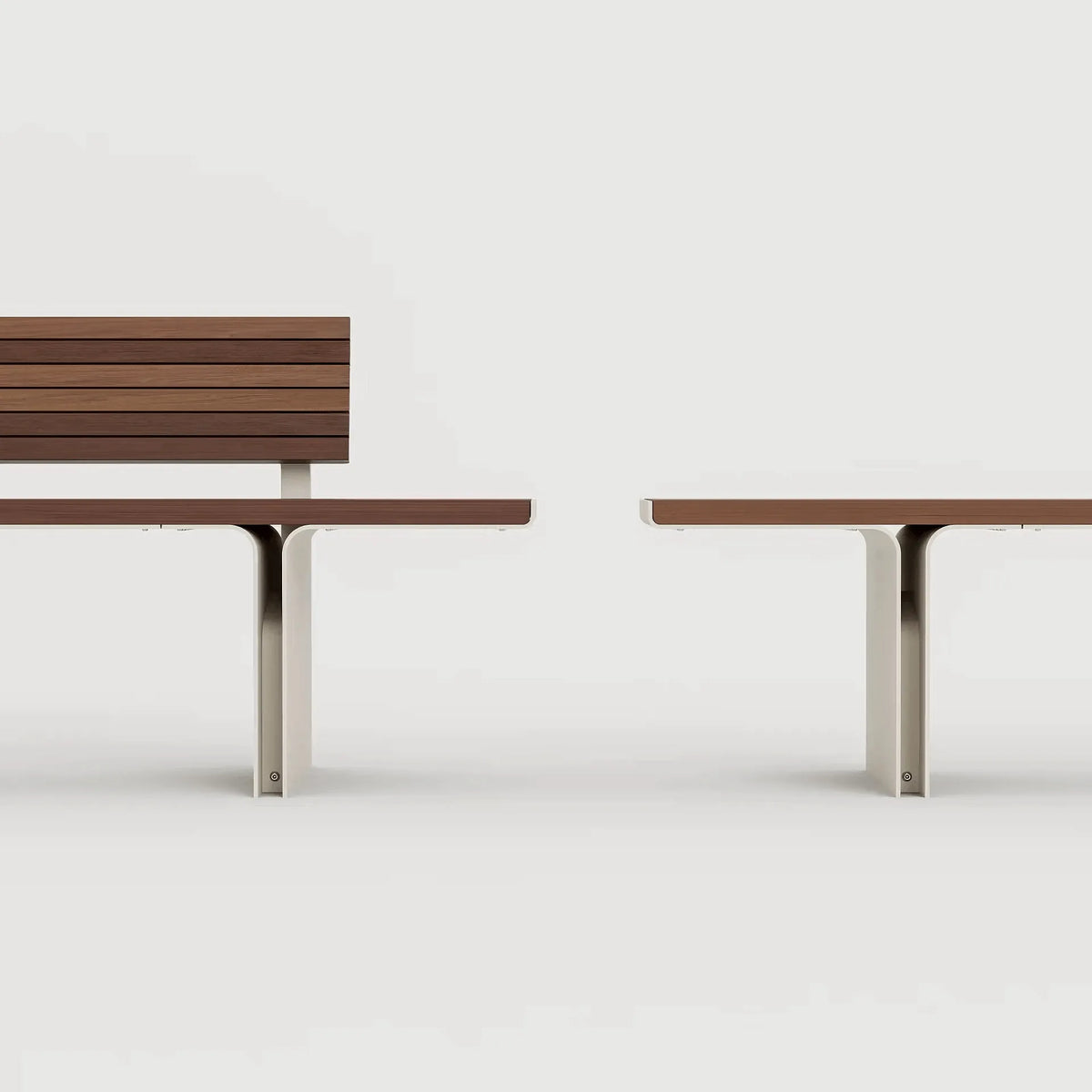 Stainless Steel and Teak Outdoor Lounge Bench Series, Minimalist Slatted Design