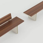 Stainless Steel and Teak Outdoor Lounge Bench Series, Minimalist Slatted Design