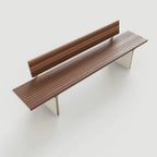 Stainless Steel and Teak Outdoor Lounge Bench Series, Minimalist Slatted Design Main Product Image