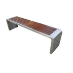 Stainless Steel & Wood Outdoor Bench with Sculptural U-Base