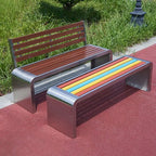 Stainless Steel & Wood Outdoor Bench with Sculptural U-Base