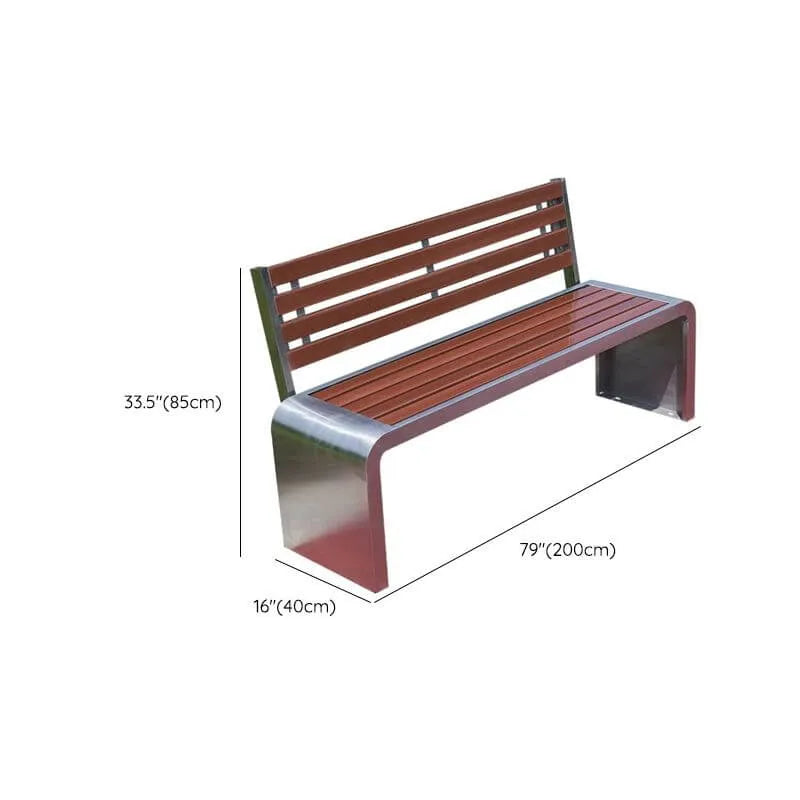 Stainless Steel & Wood Outdoor Bench with Sculptural U-Base Dimensions