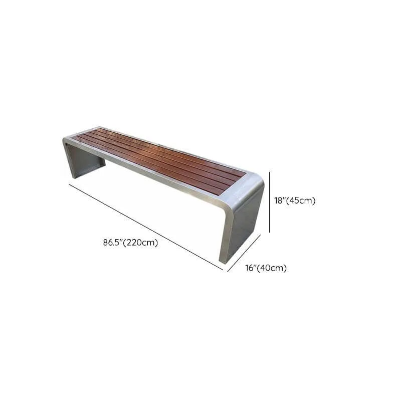 Stainless Steel & Wood Outdoor Bench with Sculptural U-Base Dimensions