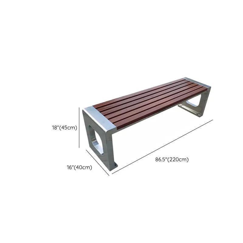 Stainless Steel & Wood Outdoor Bench with Sculptural U-Base Dimensions
