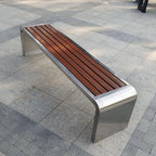 Stainless Steel & Wood Outdoor Bench with Sculptural U-Base Main Product Image