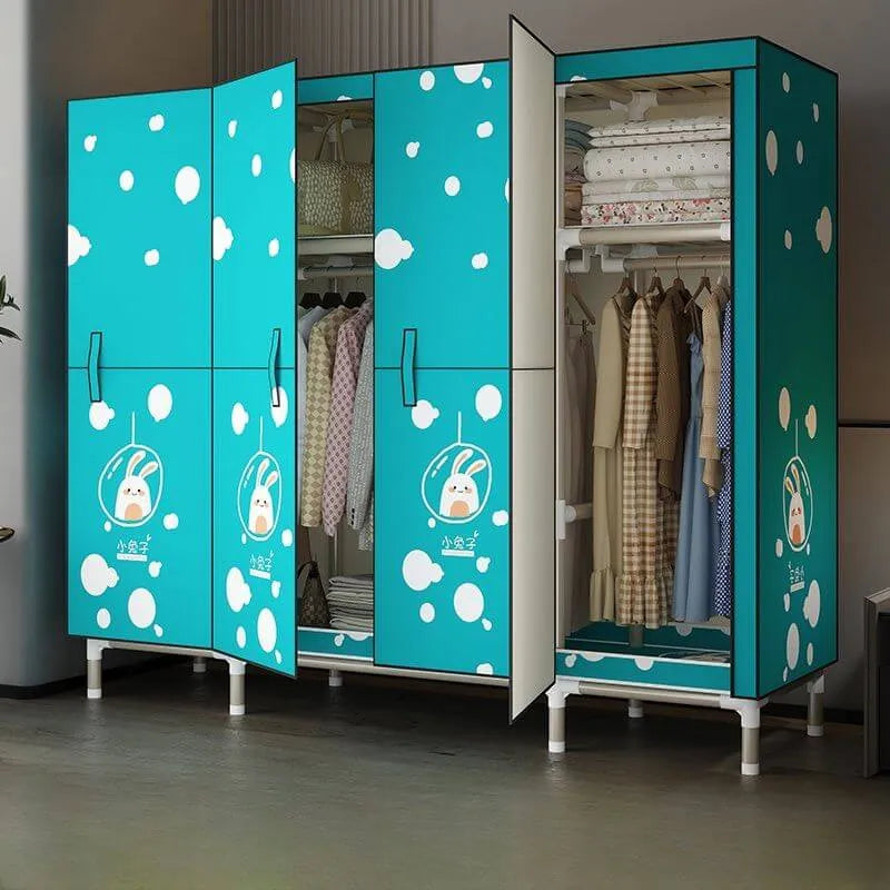 Steel Kids Wardrobe Armoire With Illustrated Doors And Shelves