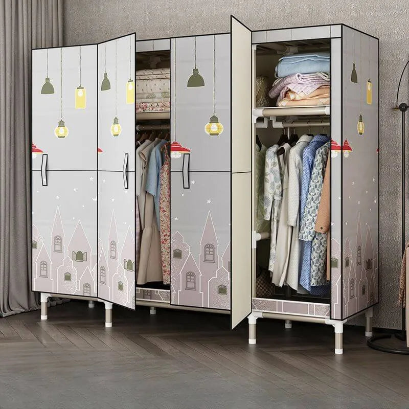Steel Kids Wardrobe Armoire With Illustrated Doors And Shelves