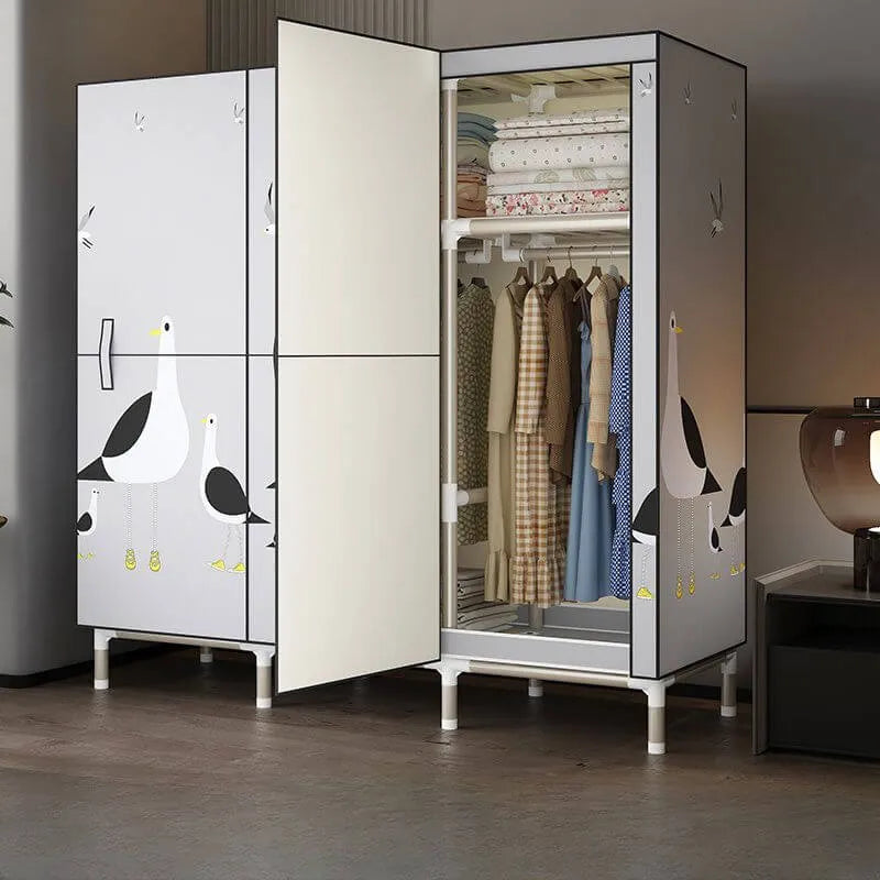 Steel Kids Wardrobe Armoire With Illustrated Doors And Shelves