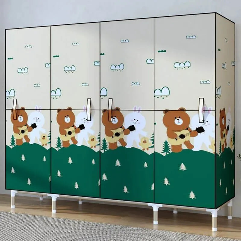 Steel Kids Wardrobe Armoire With Illustrated Doors And Shelves