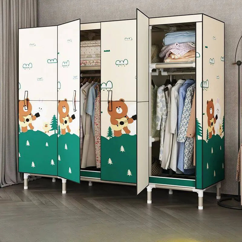 Steel Kids Wardrobe Armoire With Illustrated Doors And Shelves
