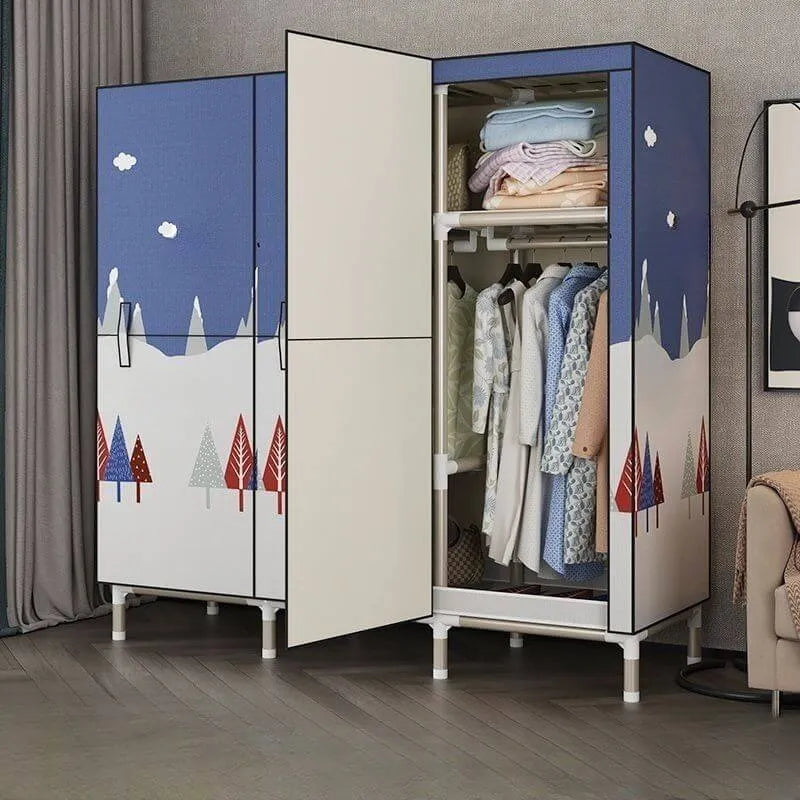Steel Kids Wardrobe Armoire With Illustrated Doors And Shelves
