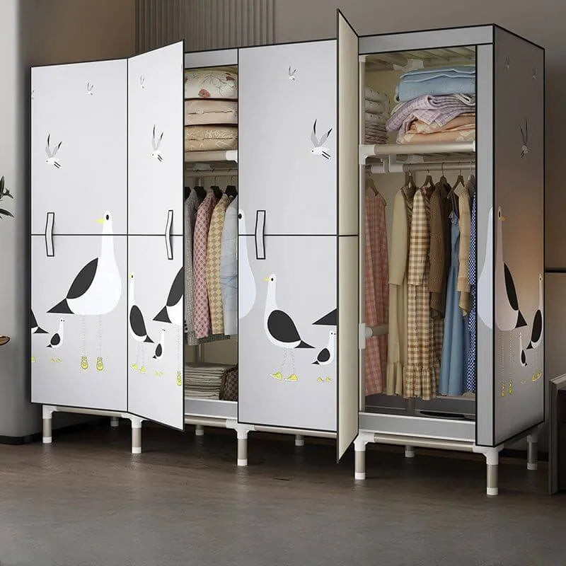Steel Kids Wardrobe Armoire With Illustrated Doors And Shelves