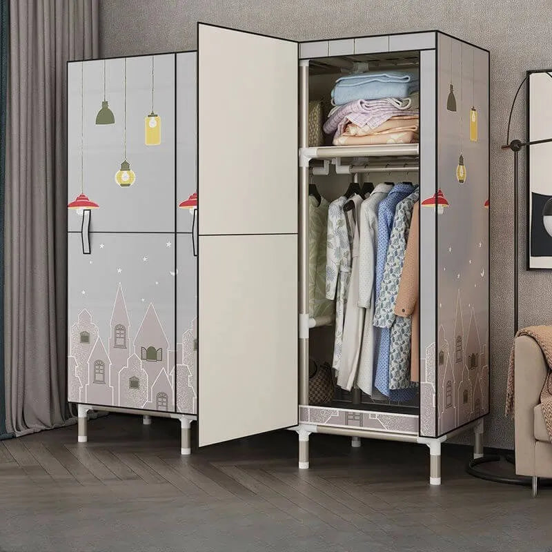 Steel Kids Wardrobe Armoire With Illustrated Doors And Shelves