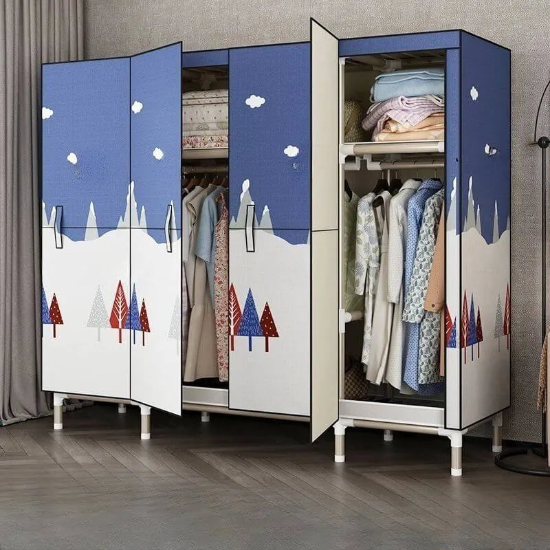 Steel Kids Wardrobe Armoire With Illustrated Doors And Shelves