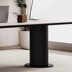 Stone Top Executive Office Desk with Sculptural Base and Solid Wood