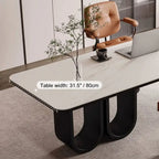 Stone Top Executive Office Desk with Sculptural Base and Solid Wood