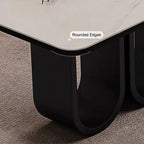 Stone Top Executive Office Desk with Sculptural Base and Solid Wood