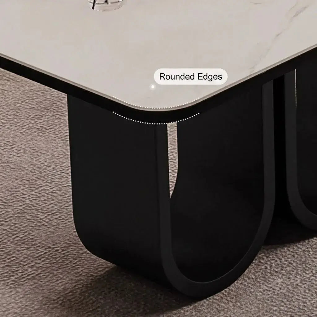 Stone Top Executive Office Desk with Sculptural Base and Solid Wood