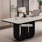 Stone Top Executive Office Desk with Sculptural Base and Solid Wood