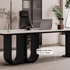 Stone Top Executive Office Desk with Sculptural Base and Solid Wood