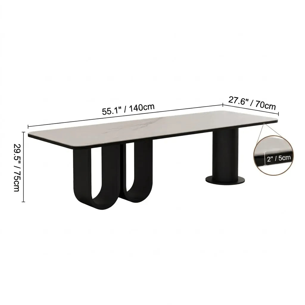Stone Top Executive Office Desk with Sculptural Base and Solid Wood