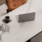Stone Top Executive Office Desk with Sculptural Base and Solid Wood
