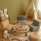Striped Kids Chair with Sofa-Like Backrest, Rounded Low-Profile Form