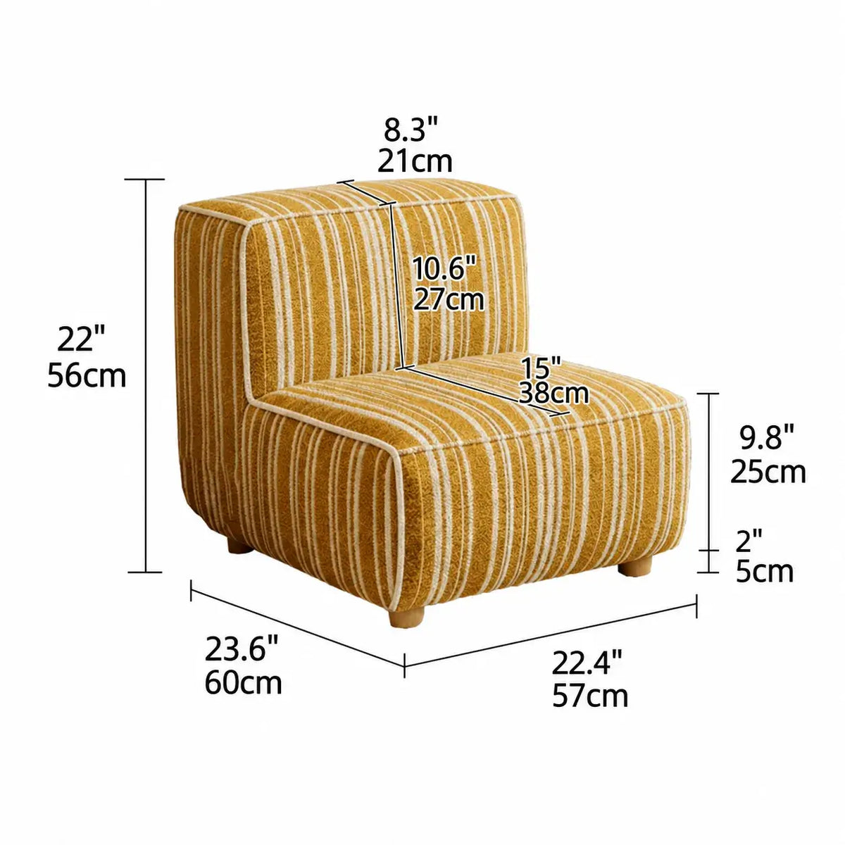 Striped Kids Chair with Sofa-Like Backrest, Rounded Low-Profile Form Dimensions