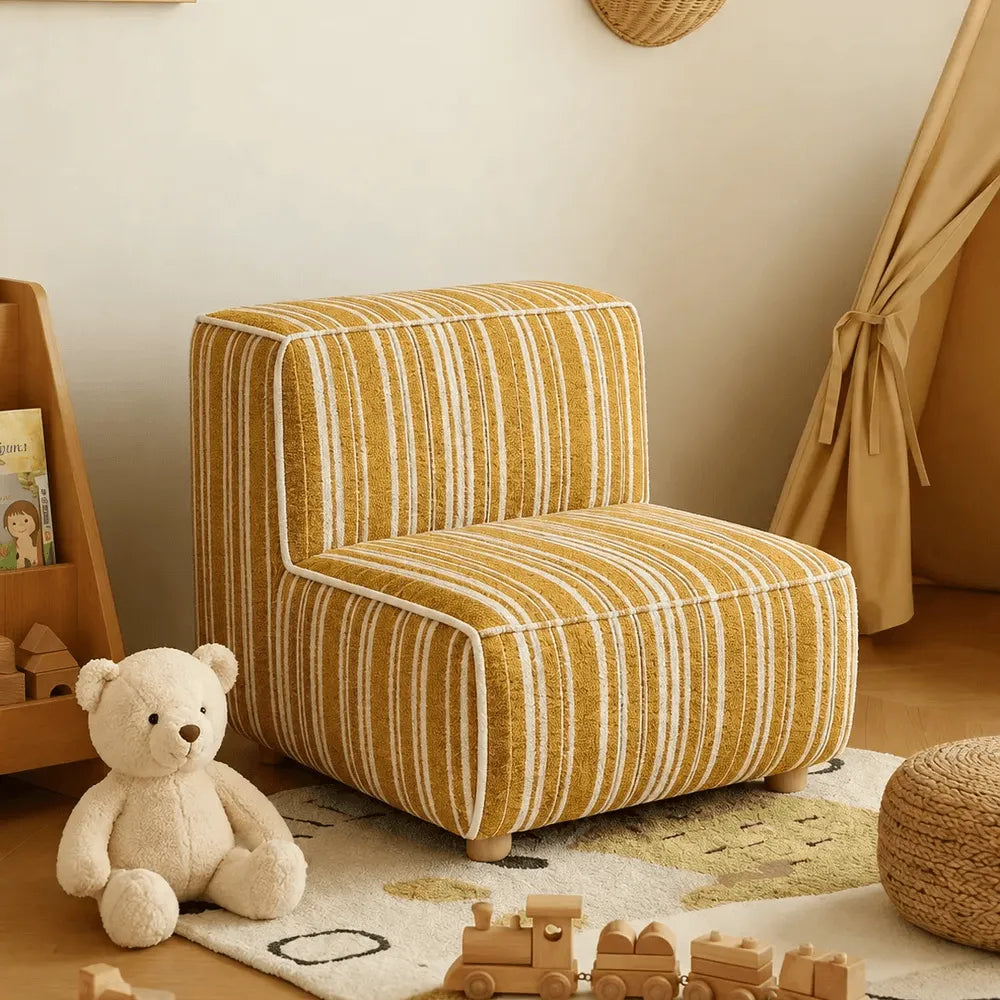 Striped Kids Chair with Sofa-Like Backrest, Rounded Low-Profile Form Main Product Image