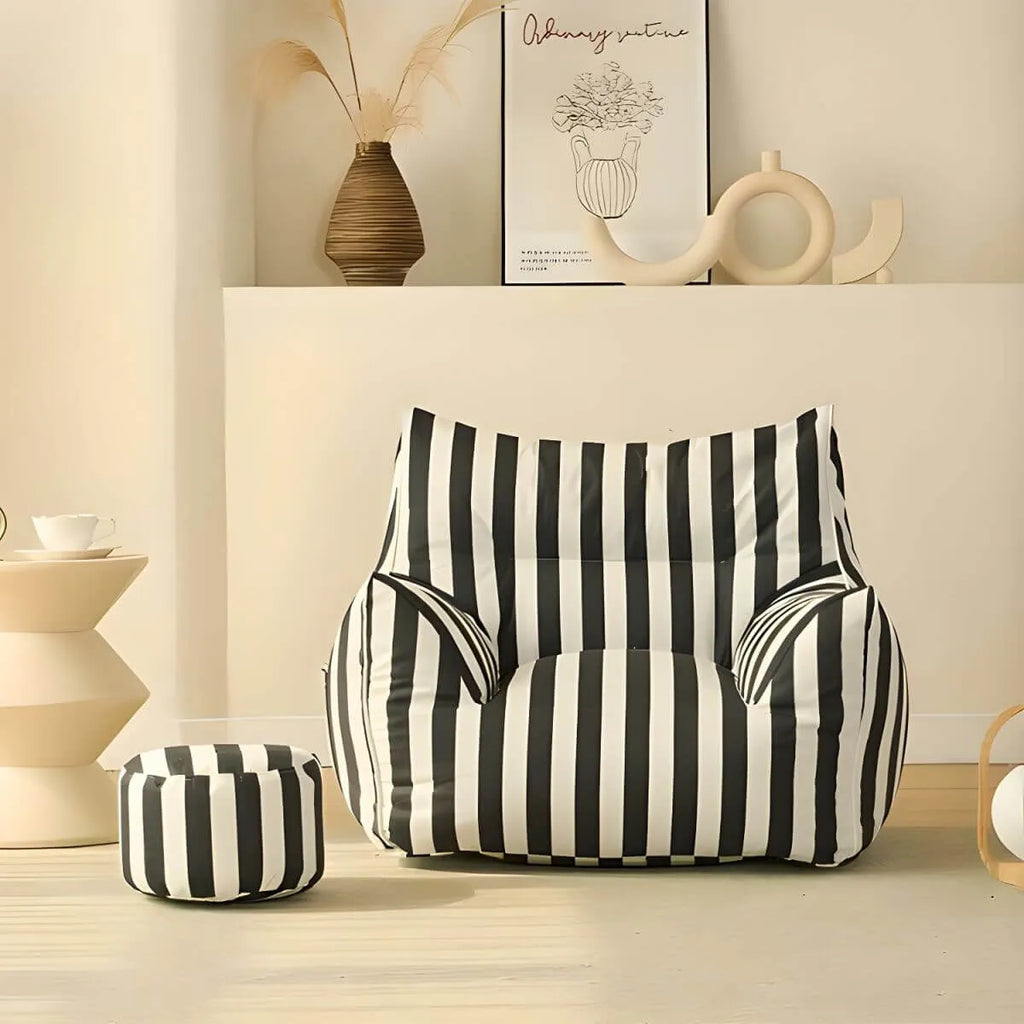 Striped Mohair & Silk Velvet Bean Bag Chair and Sofa with Removable Cover