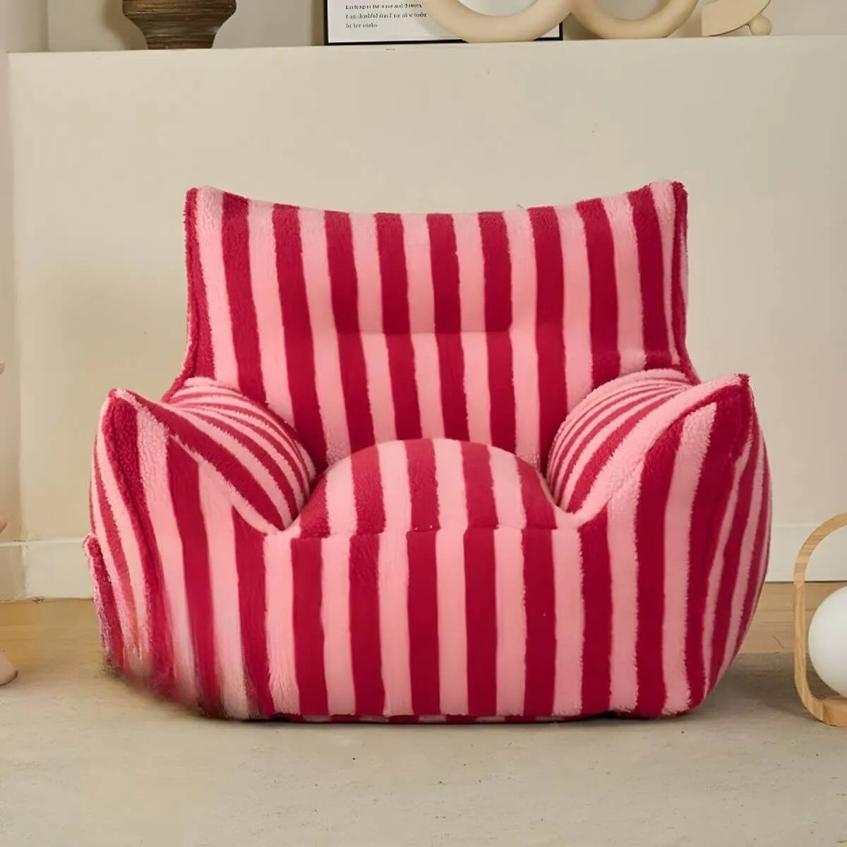 Striped Mohair & Silk Velvet Bean Bag Chair and Sofa with Removable Cover