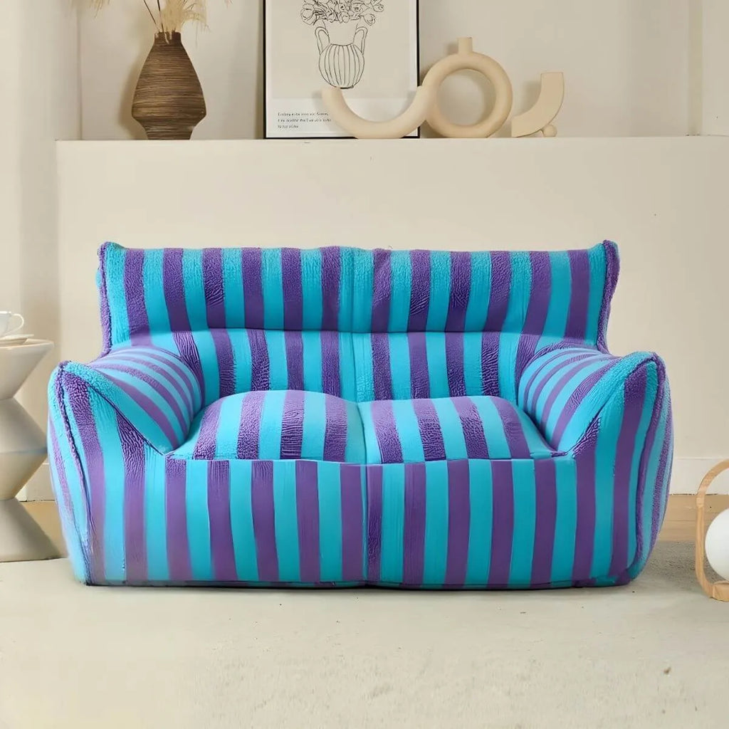 Striped Mohair & Silk Velvet Bean Bag Chair and Sofa with Removable Cover
