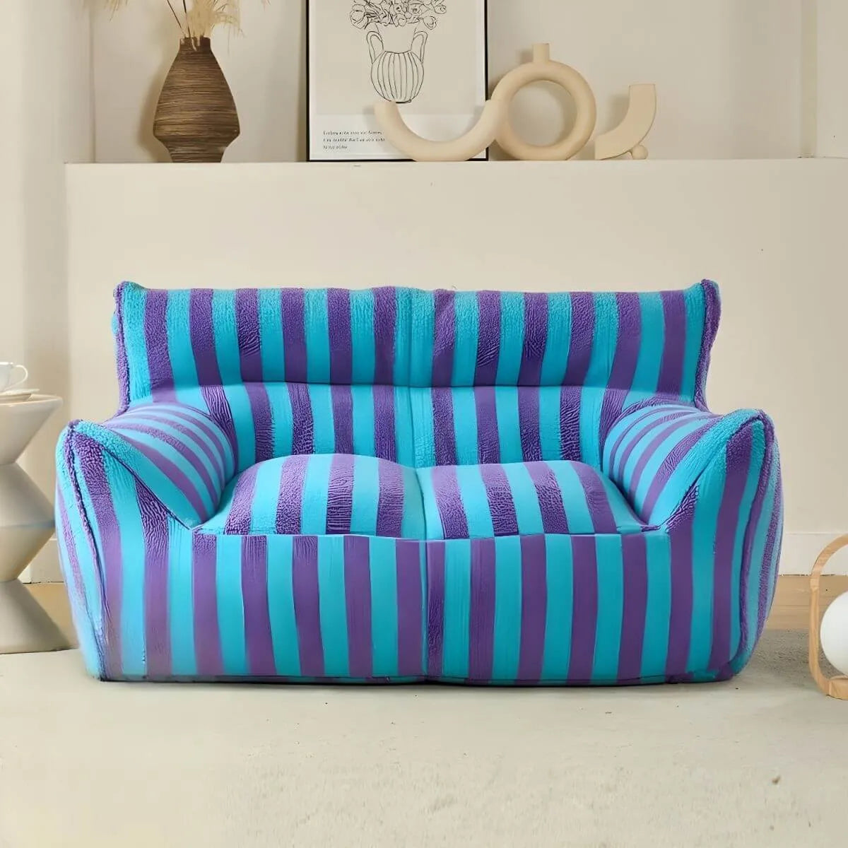 Striped Mohair & Silk Velvet Bean Bag Chair and Sofa with Removable Cover