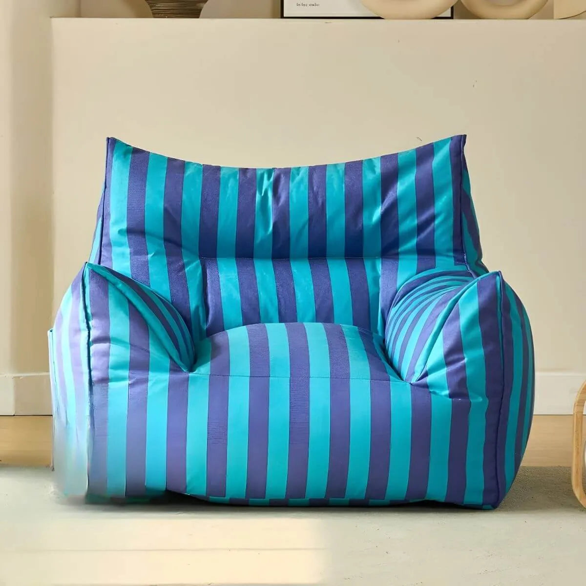 Striped Mohair & Silk Velvet Bean Bag Chair and Sofa with Removable Cover