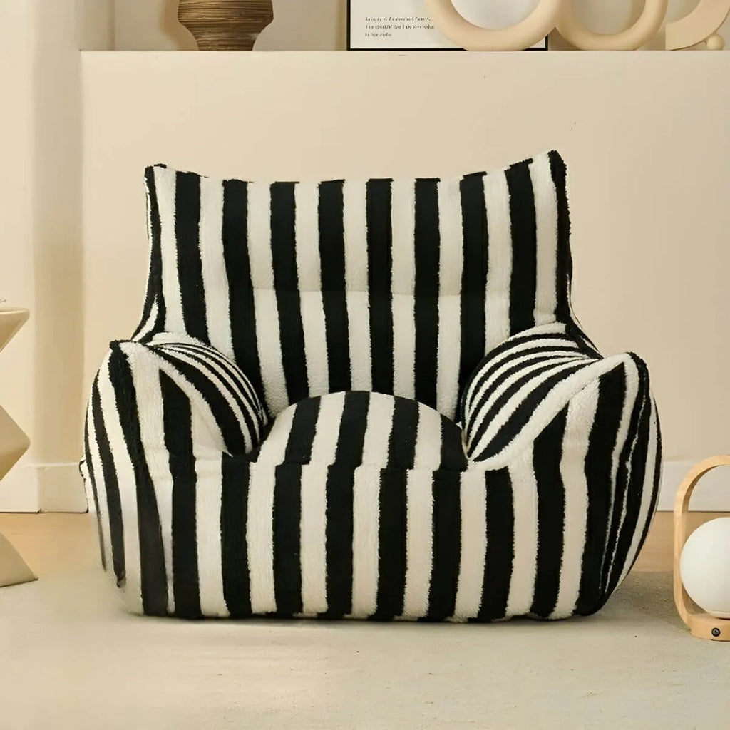 Striped Mohair & Silk Velvet Bean Bag Chair and Sofa with Removable Cover