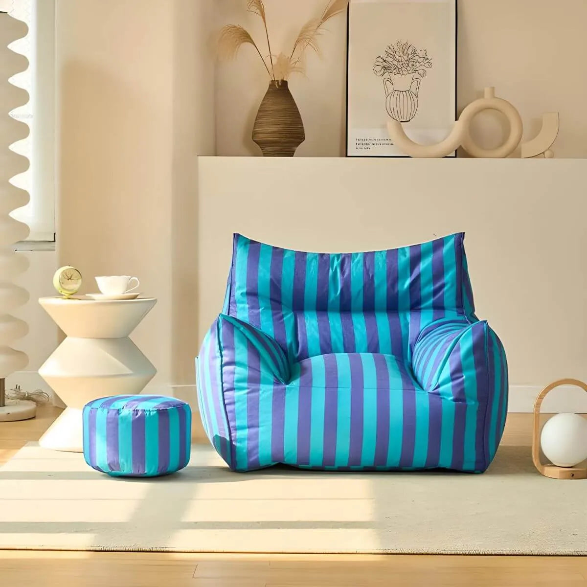 Striped Mohair & Silk Velvet Bean Bag Chair and Sofa with Removable Cover