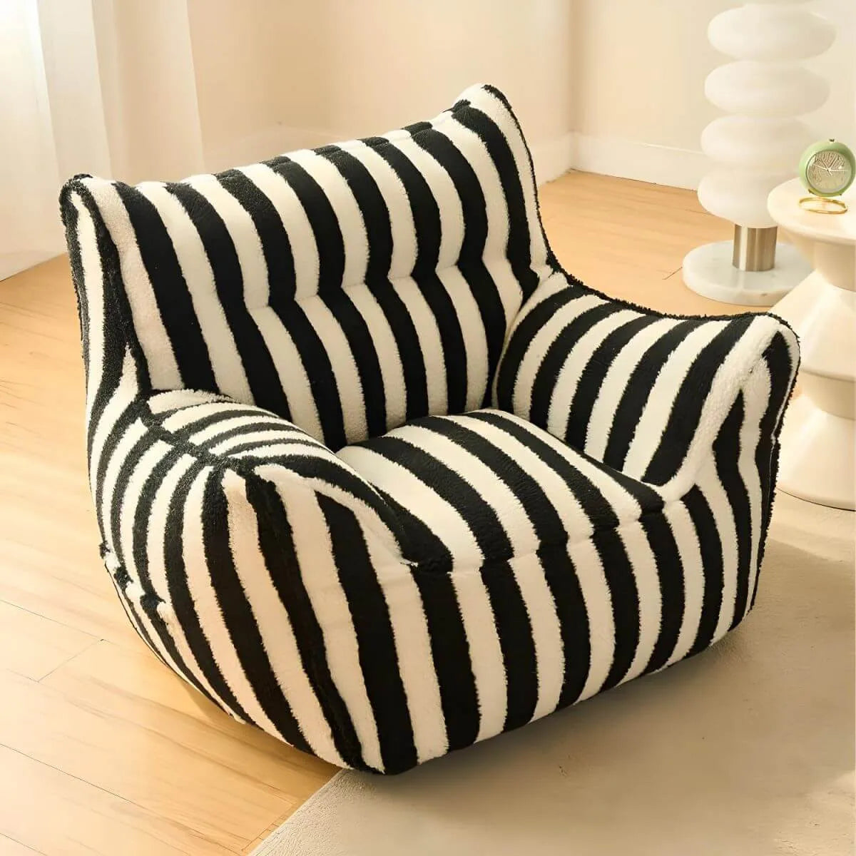 Striped Mohair & Silk Velvet Bean Bag Chair and Sofa with Removable Cover