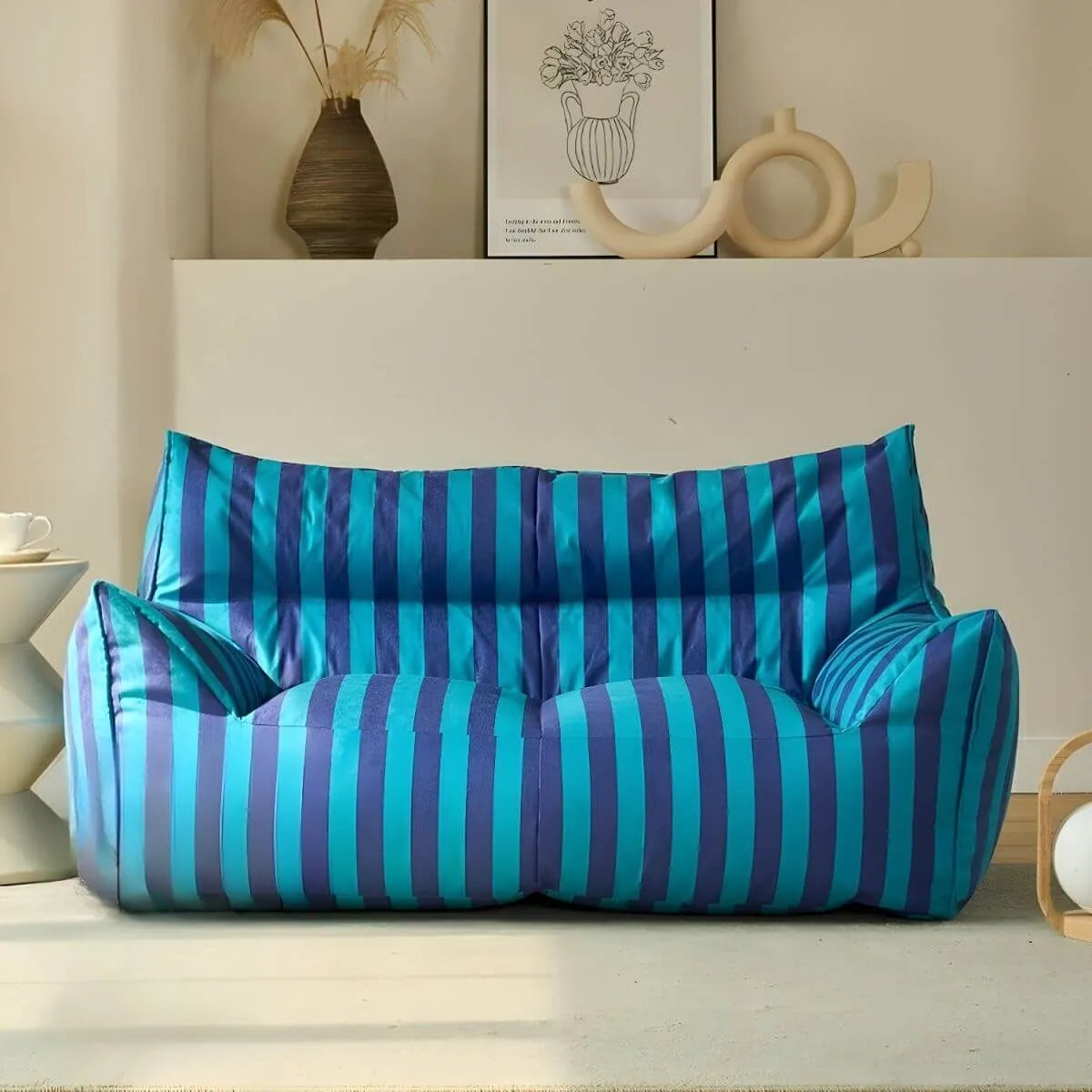 Striped Mohair & Silk Velvet Bean Bag Chair and Sofa with Removable Cover